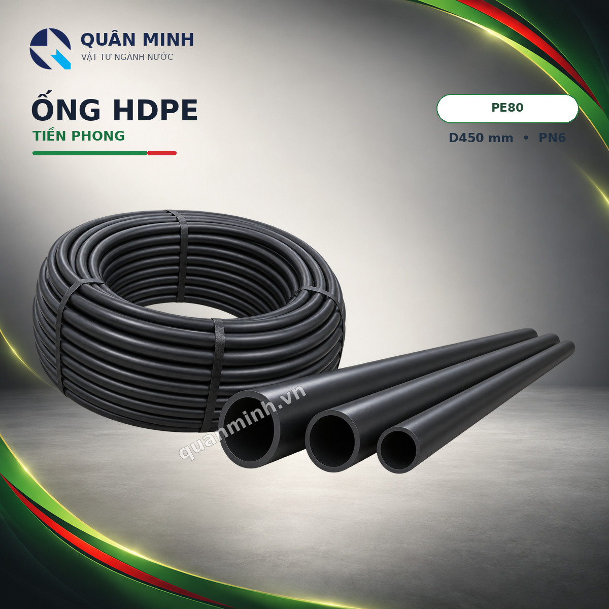 2905 806450t ong hdpe pe80 tien phong d450 pn6