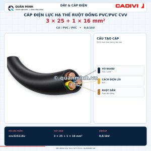 cadivi cap dien luc ha the ruot dong pvc pvc cvv 3x25 1x16 0 6 1kv