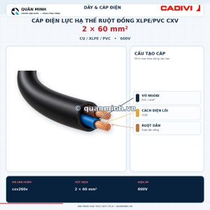 cadivi cap dien luc ha the ruot dong xlpe pvc cxv 2x60 600v