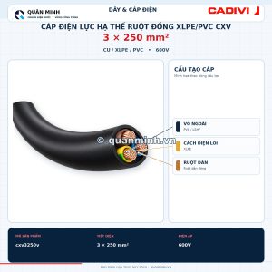 cadivi cap dien luc ha the ruot dong xlpe pvc cxv 3x250 600v