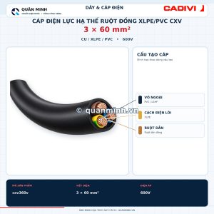 cadivi cap dien luc ha the ruot dong xlpe pvc cxv 3x60 600v