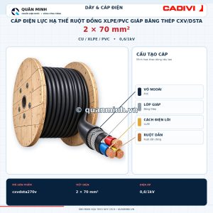 cadivi cap dien luc ha the ruot dong xlpe pvc giap bang thep cxv dsta 2x70 0 6 1kv
