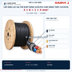 cadivi cap dien luc ha the ruot dong xlpe pvc giap bang thep cxv dsta 3x6 1x4 0 6 1kv