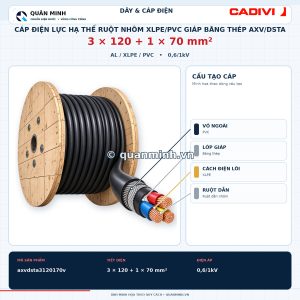 cadivi cap dien luc ha the ruot nhom xlpe pvc giap bang thep axv dsta 3x120 1x70 0 6 1kv