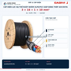 cadivi cap dien luc ha the ruot nhom xlpe pvc giap bang thep axv dsta 3x16 1x10 0 6 1kv