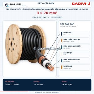 cadivi cap trung the 3 loi ruot dong xlpe pvc man chan bang dong 0 13mm tung loi cxv se 3x70 12 20 24 kv