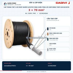 cadivi cap trung the 3 loi ruot nhom xlpe pvc man chan tung loi giap bang thep axv se dsta 3x70 12 20 24 kv